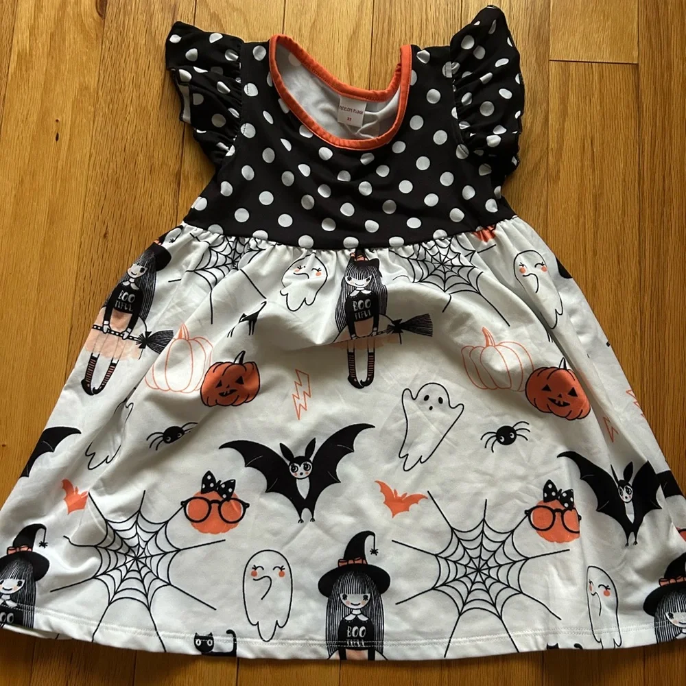 Penelope Plumm Dresses | Halloween Polka Dot And Ghost Girls Dress | Color: Black/White | Size: 3tg | Mtj075's Closet